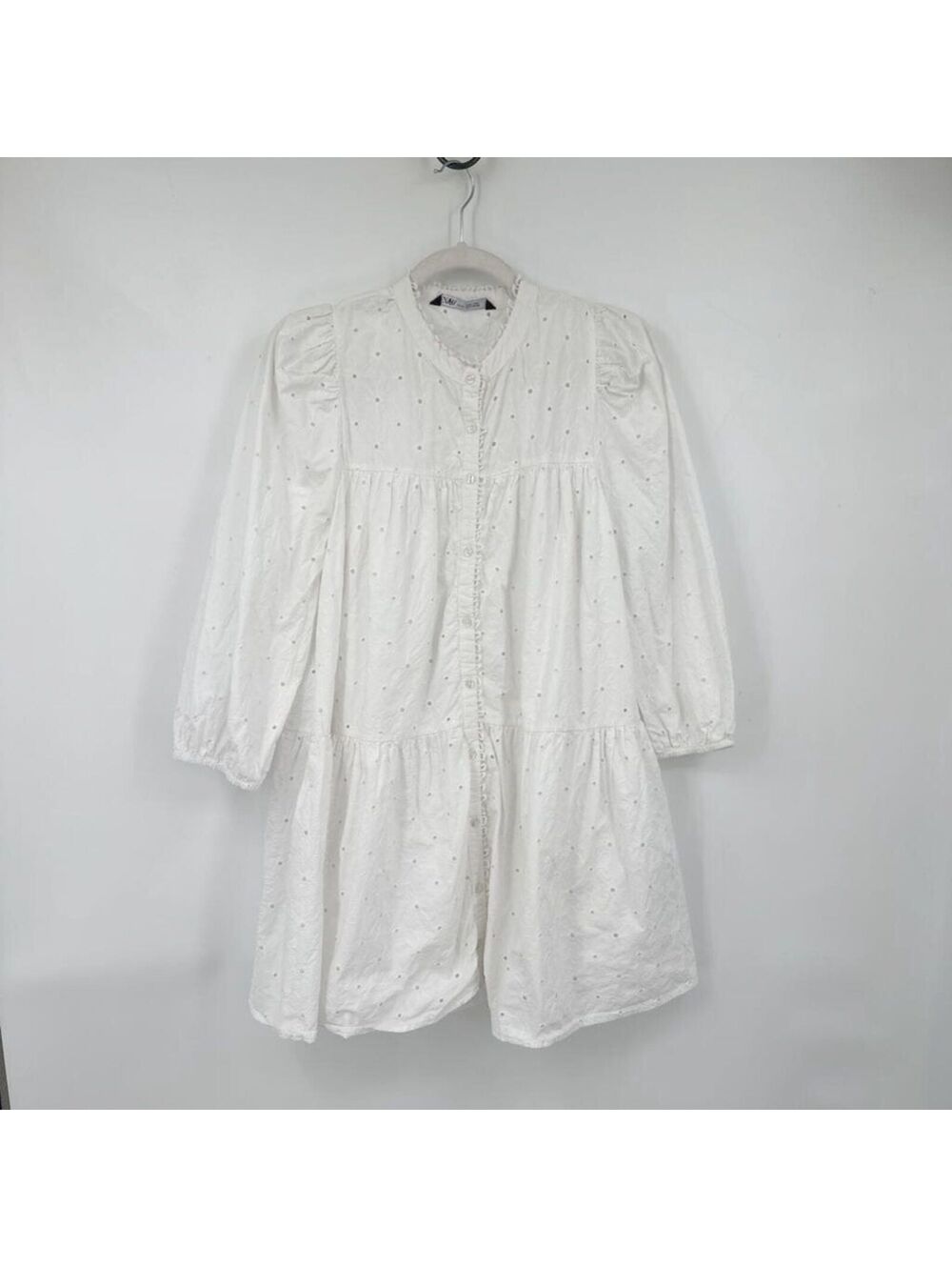 Women's Zara White Cotton Floral Eyelet Mini Dress Medium